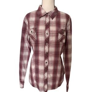 XL Natural Reflections Acid-Wash Plaid Flannel – Muted Cranberry